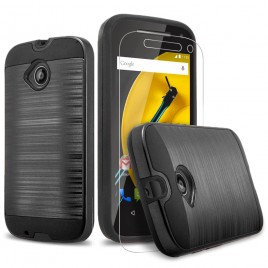 Motorola Moto E 2nd Gen (2015) Case, 2-Piece Style Hybrid Shockproof Hard Case Cover with [Premium Screen Protector] Hybird Shockproof And Circlemalls Stylus Pen (Black)